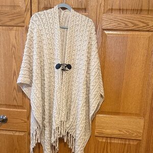 Cream Knit Shawl with Toggle Closure